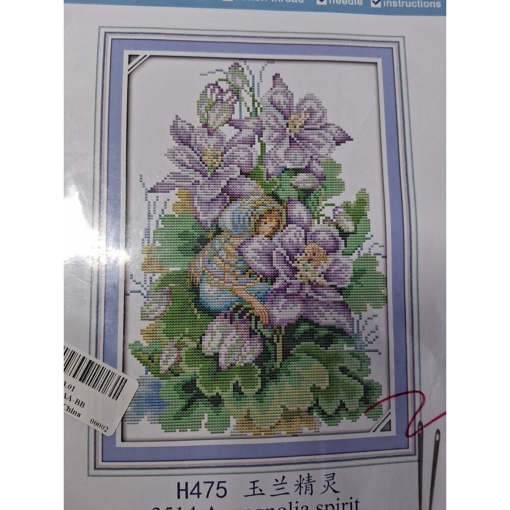 Joy Sunday Magnolia Spirit H475 Stamped Cross Stitch Kit Cottagecore Fairycore
